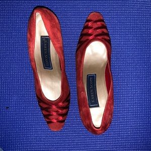 Red Suede and Silk Pumps